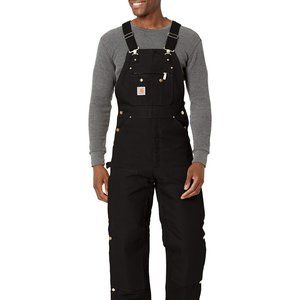Carhartt Mens Quilt Lined Zip to Thigh Bib Overalls Black, 38Wx36L